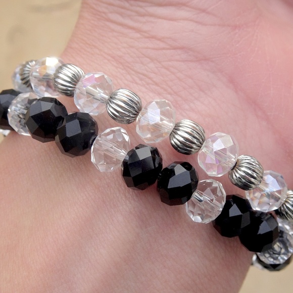 Set of 2 Clear & Black Beaded Love Bracelets - Picture 8 of 8